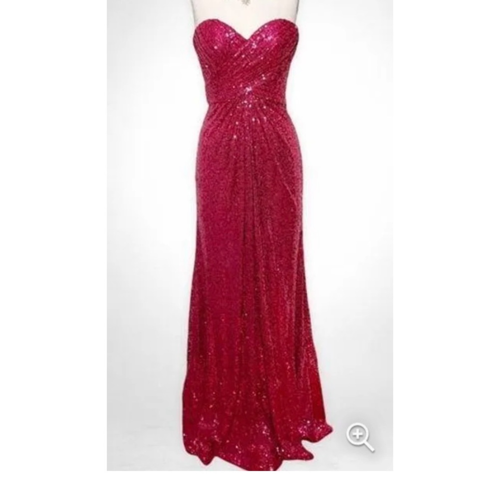La Femme Pink Dress Sequins Strapless Gown Rhinestones Size 6 Jessica Rabbit